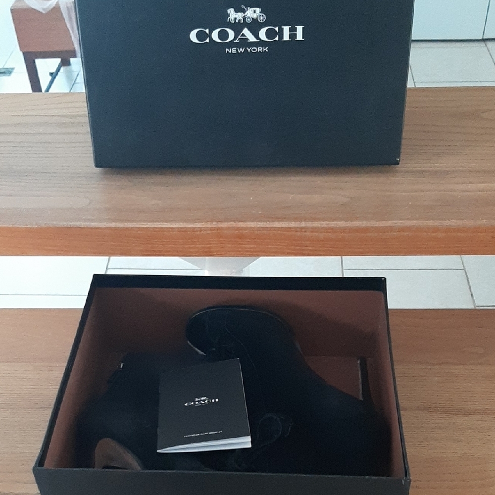 Coach🖤PREMIUM Black Suede HEELED Lace-Up PEEP-TOE BOOTIE Heeled BACK ZIP Sz 7.5 - Picture 9 of 11